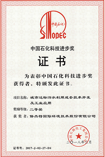 中国石化科技进取奖证书--壹定发